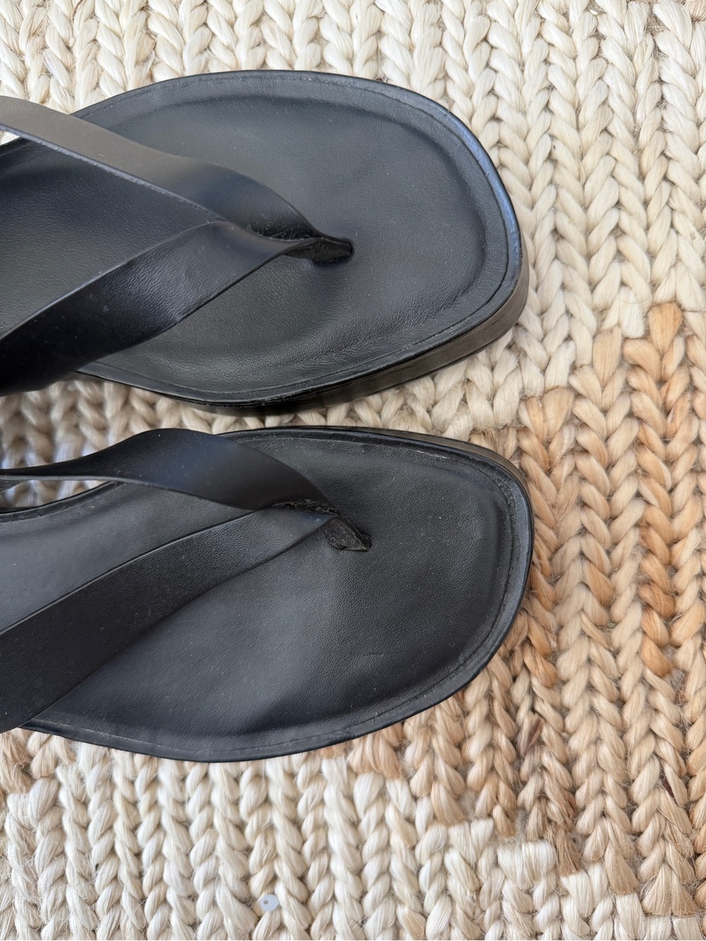 Reformation Black Leather Thong Flip Flop Platform Sandals